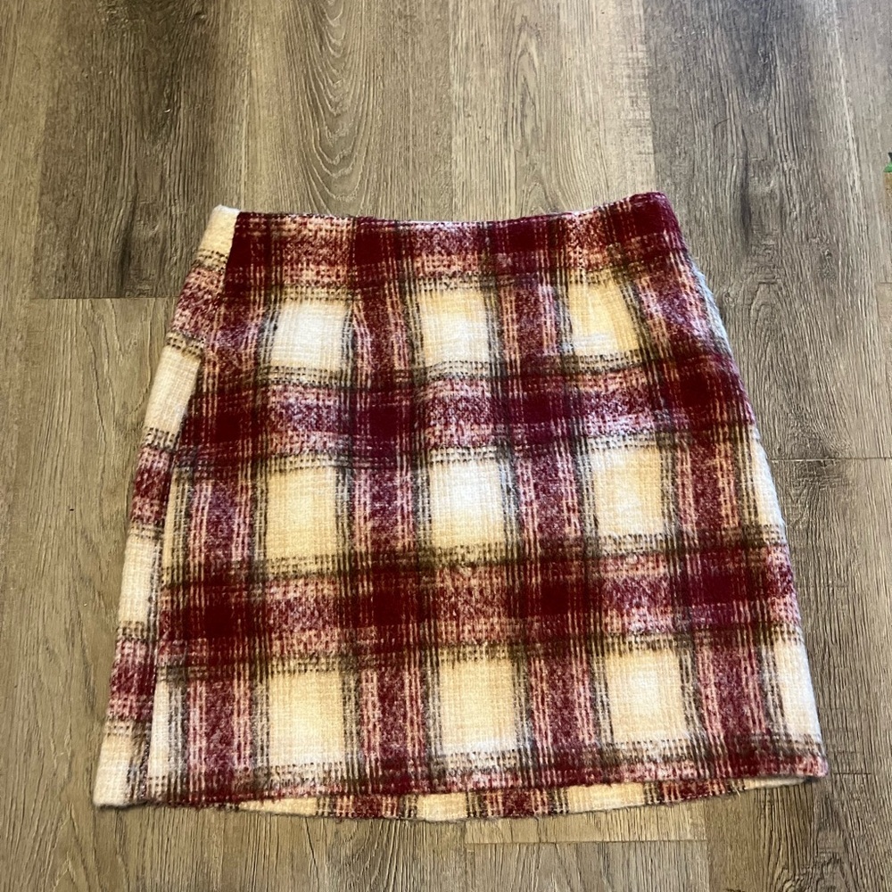 Potter's Pot Burgundy and Cream Plaid Pencil Skirt